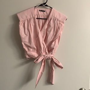 Zara light pink sleeveless tie front top